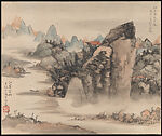 Gazing at Mountains from the Riverbank, Wang Jiqian (C. C. Wang) (1907–2003), Ink and color on Japanese paper pre-mounted on board, China 