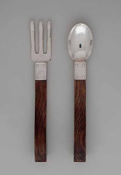 Salad servers, Charles Rohlfs (American, Brooklyn, New York 1853–1936 Buffalo, New York), Silver-plated copper, wood, American 