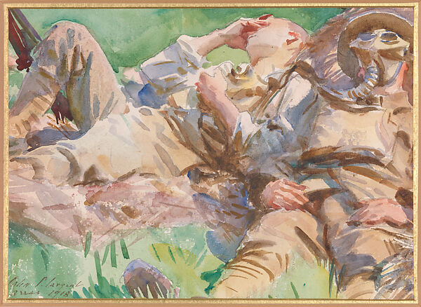 Two Soldiers at Arras, John Singer Sargent (American, Florence 1856–1925 London), Watercolor and graphite on paper, American 