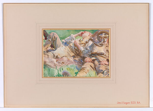 Two Soldiers at Arras, John Singer Sargent (American, Florence 1856–1925 London), Watercolor and graphite on paper, American