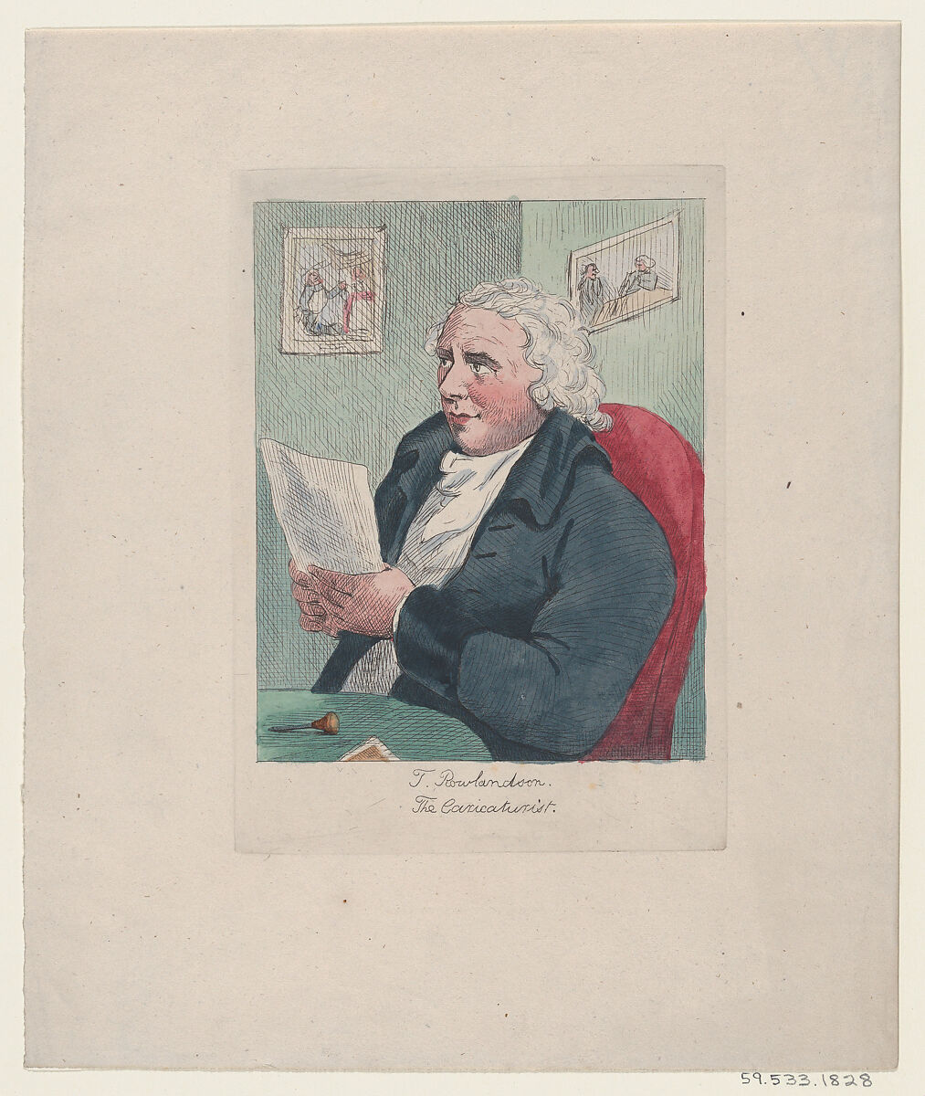 T. Rowlandson. The Caricaturist, Anonymous, British, 19th century, Facsimile of an etching, hand-colored 