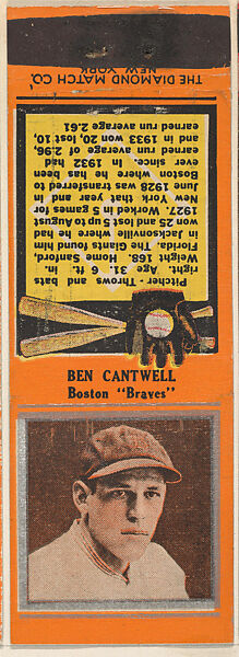 The Diamond Match Company | Ben Cantwell, Boston Braves, from the ...