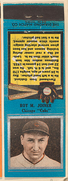 The Diamond Match Company | Roy M. Joiner, Chicago Cubs, from the ...