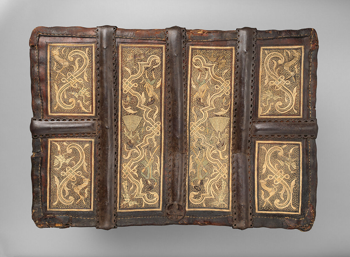 Chest (petaca), Unknown artists, Rattan structure covered with leather, embroidered with agave fiber and lined with fabric; forged, chased and openwork iron lock and hardware, New Spain (Mexico)