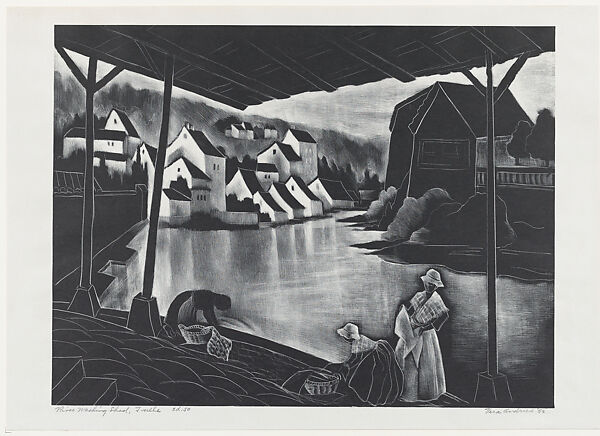 River Washing Shed, Tulle, Vera Andrus (American, 1895–1979), Lithograph 