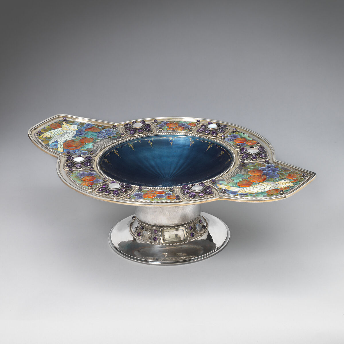 Compote, David Andersen (Norwegian, 1843–1901)  , or, Silver, gold wire, enamel, amethyst, moonstone2, Norwegian, Oslo 