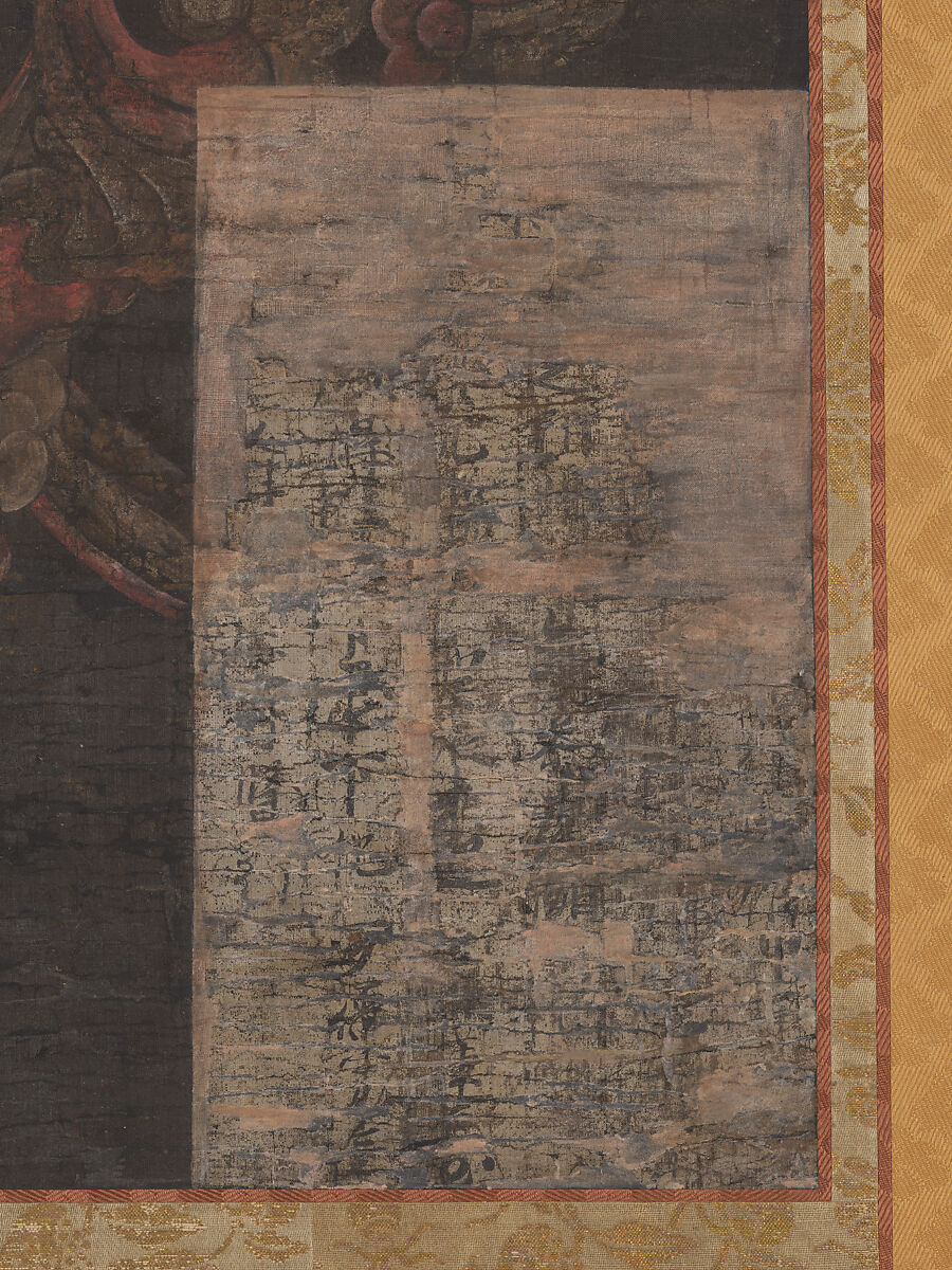 Welcoming Descent of Amida, the Buddha of Infinite Light, and His Holy Retinue, Unidentified artist  , Japanese, Hanging scroll; ink, color, gold, and cut gold leaf (kirikane) on silk, Japan