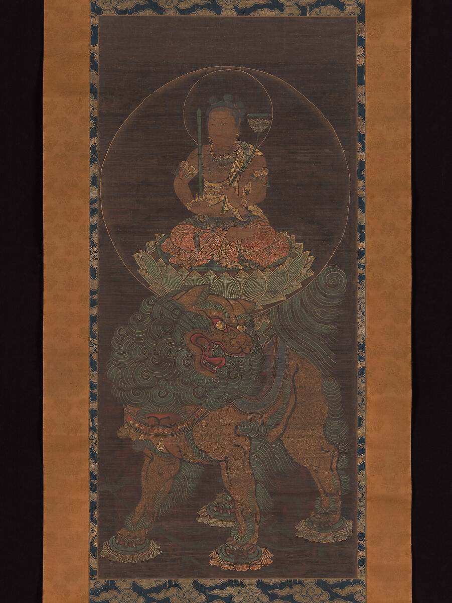 The Bodhisattva Monju (Manjushri) with Five Topknots, Unidentified Artist, Japanese, Hanging scroll; ink, color, and gold on silk, Japan 