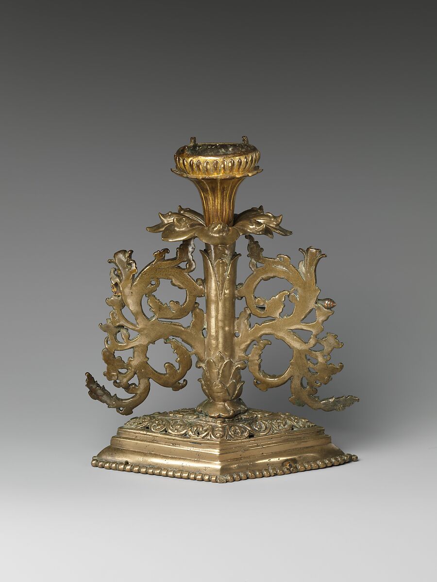 Foliate Pedestal for a Buddhist Image, Partially gilded brass, copper base, India (probably Bengal)