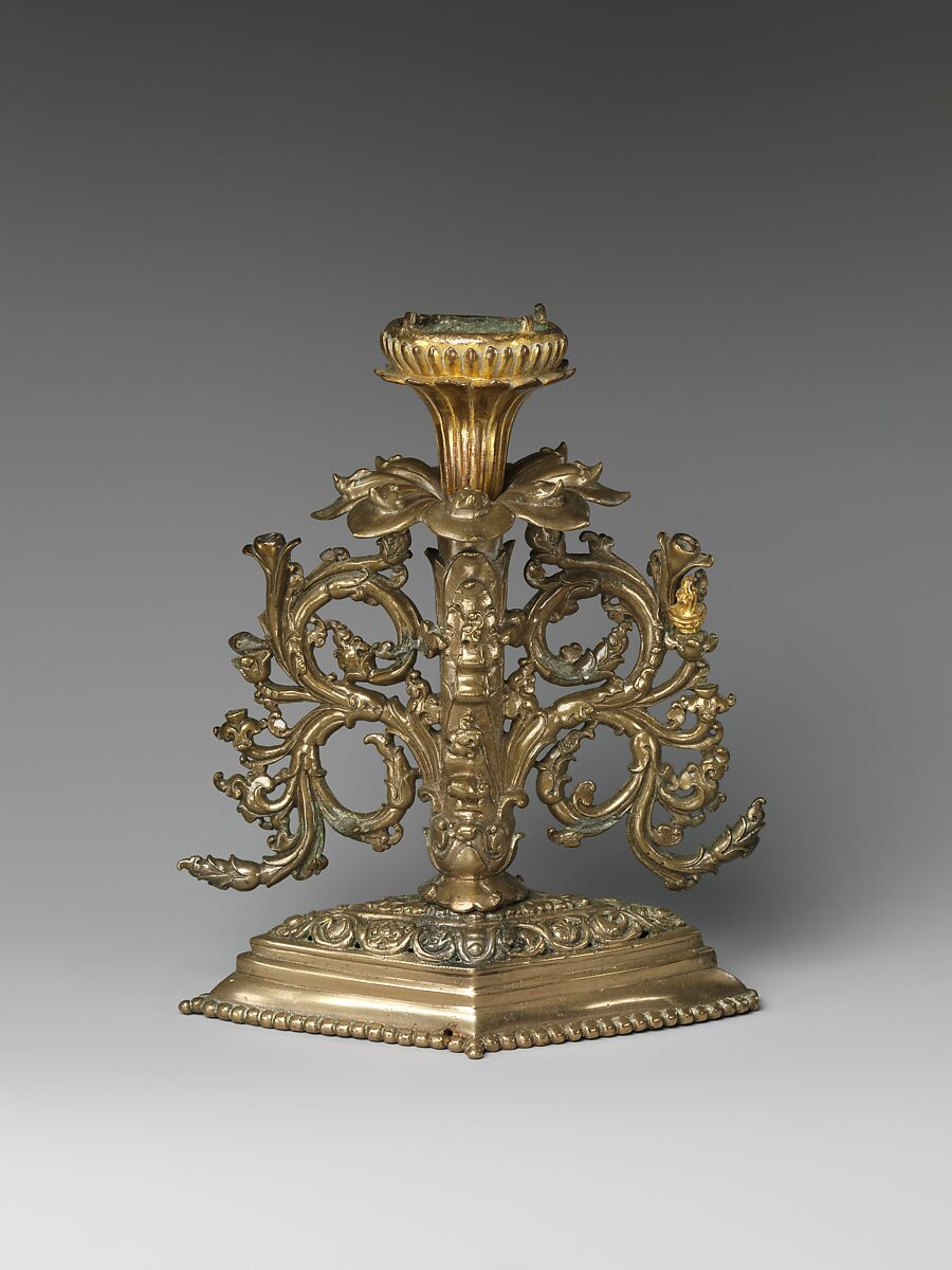 Foliate Pedestal for a Buddhist Image, Partially gilded brass, copper base, India (probably Bengal) 