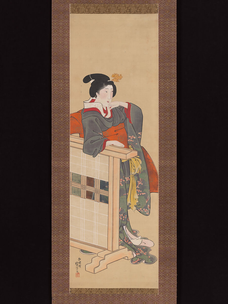 Lady-in-Waiting at Edo Castle, Utagawa Kuniyoshi 歌川國芳 (Japanese, 1797–1861), Hanging scroll; ink and color on silk, Japan 