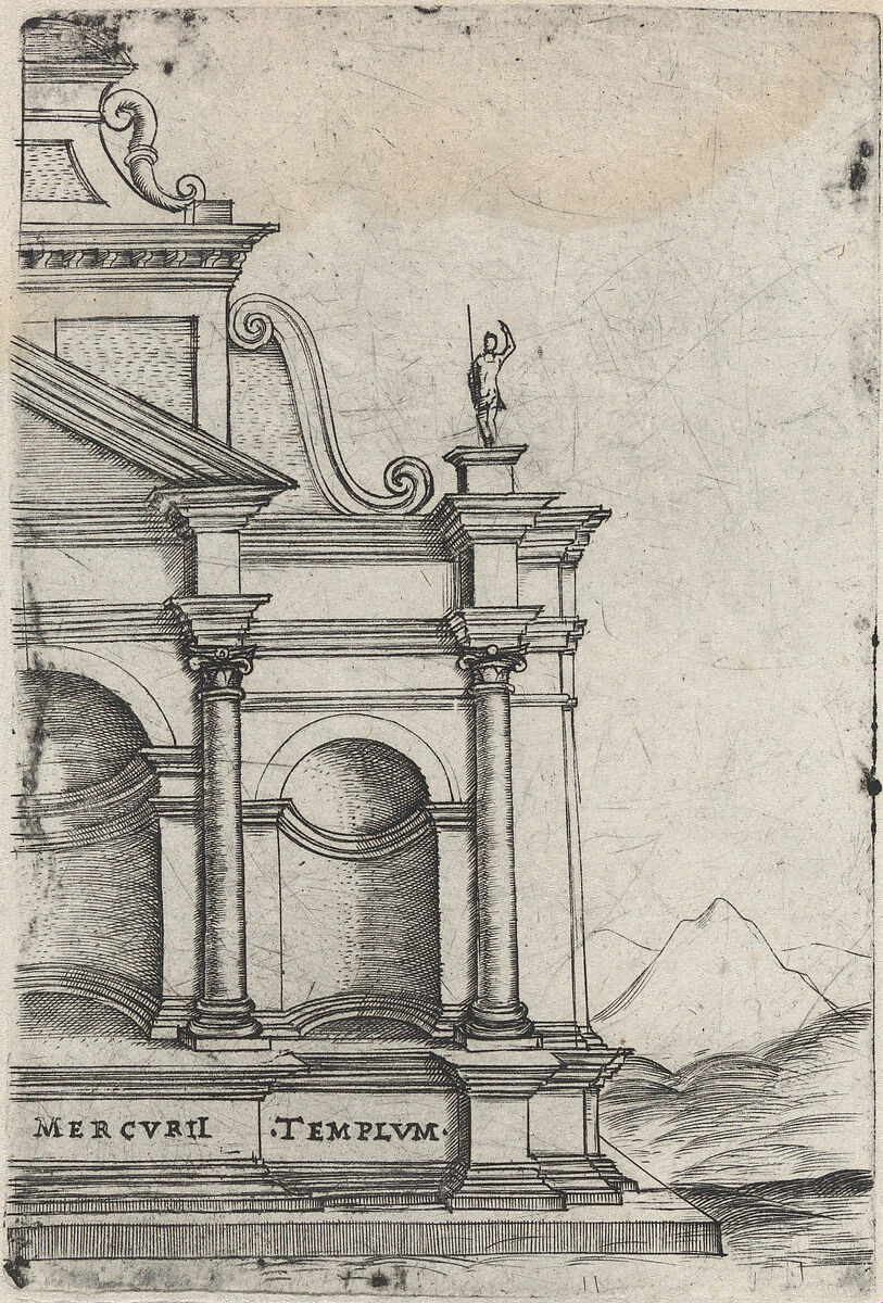 Mercurii Templum, from a Series of 24 Depicting (Reconstructed) Buildings from Roman Antiquity, Anonymous, Italian, 16th century, Engraving 