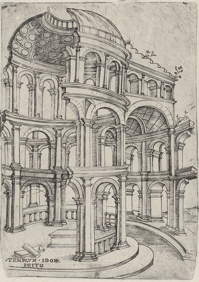 Templum Idor Egito, from a Series of 24 Depicting (Reconstructed) Buildings from Roman Antiquity, Anonymous, Italian, 16th century, Engraving 