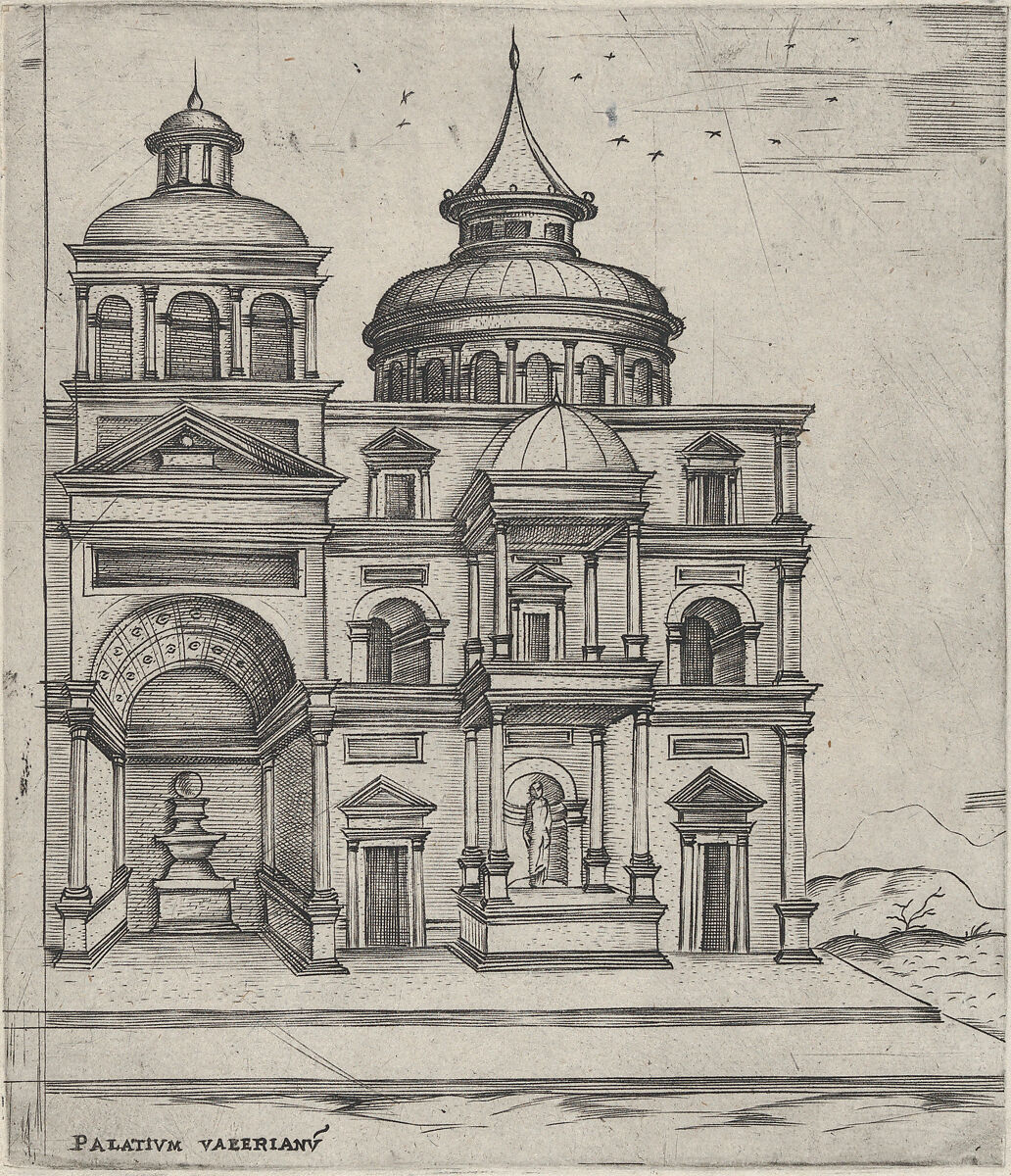 Palatium Valerianu[m], from a Series of 24 Depicting (Reconstructed) Buildings from Roman Antiquity, Anonymous, Italian, 16th century, Engraving 