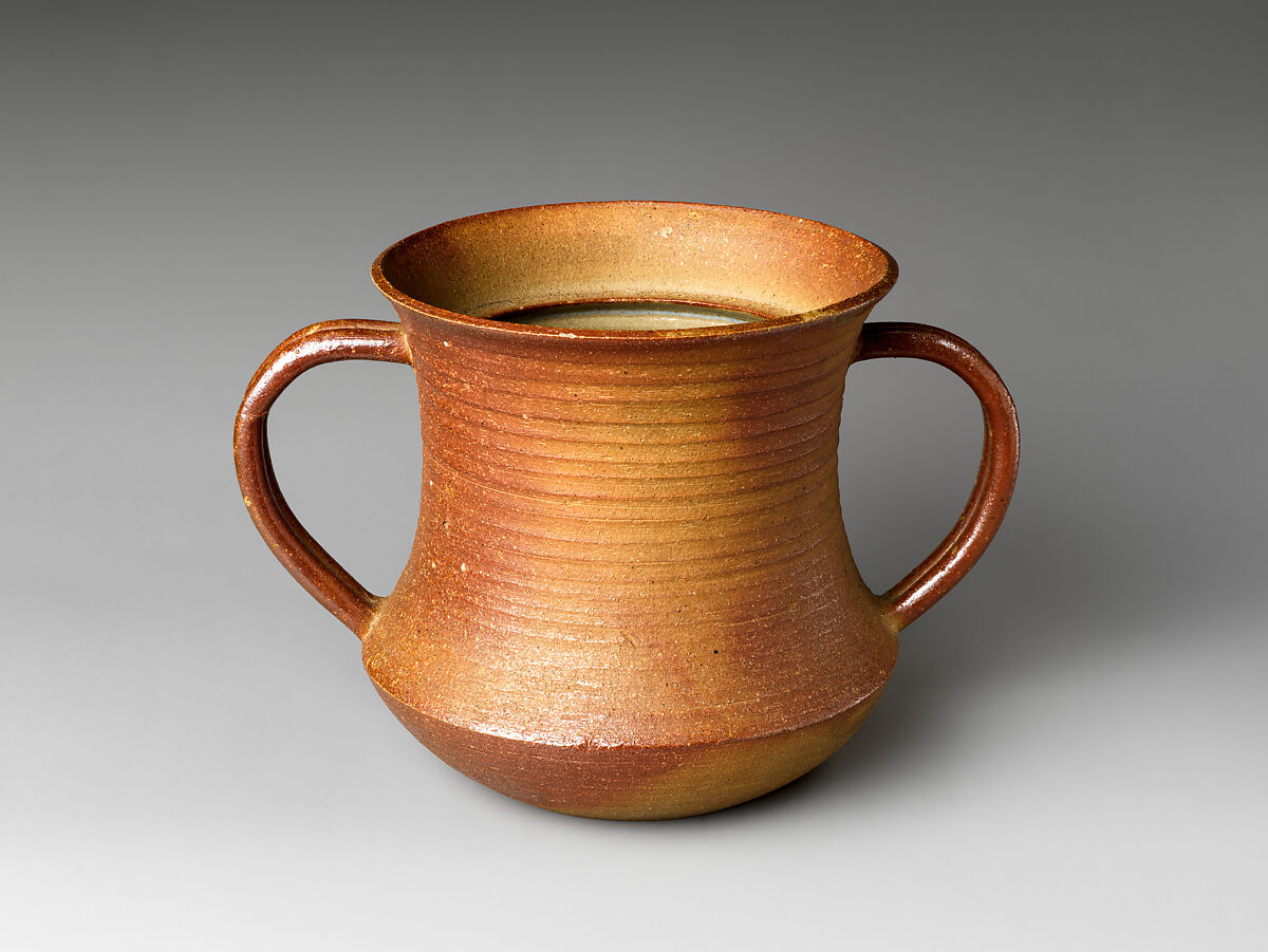 Nanban Freshwater Jar (Mizusashi) with Large Handles, Attributed to Nonomura Ninsei (Japanese, active ca. 1646–94), Stoneware with natural ash glaze (Kyoto ware), Japan