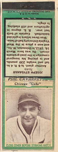 The Diamond Match Company | Phil Cavarretta, Chicago Cubs, from the ...