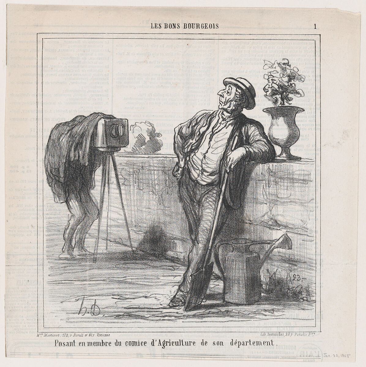 Posing as an official of the local agricultural fair, from 'The Good Bourgeois,' published in Le Charivari, January 30, 1865, Honoré Daumier (French, Marseilles 1808–1879 Valmondois), Lithograph on newsprint; second state of two (Delteil) 
