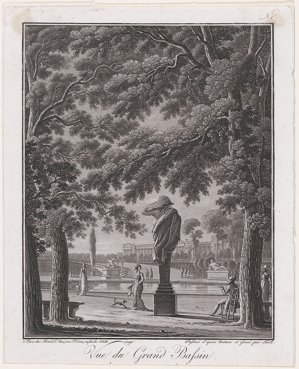 View of the Grand Basin of the Tuileries (behind the statue of Autumn), Johann Heinrich Troll (Swiss, Winterthur 1756–1824 Winterthur), Etching and aquatint 
