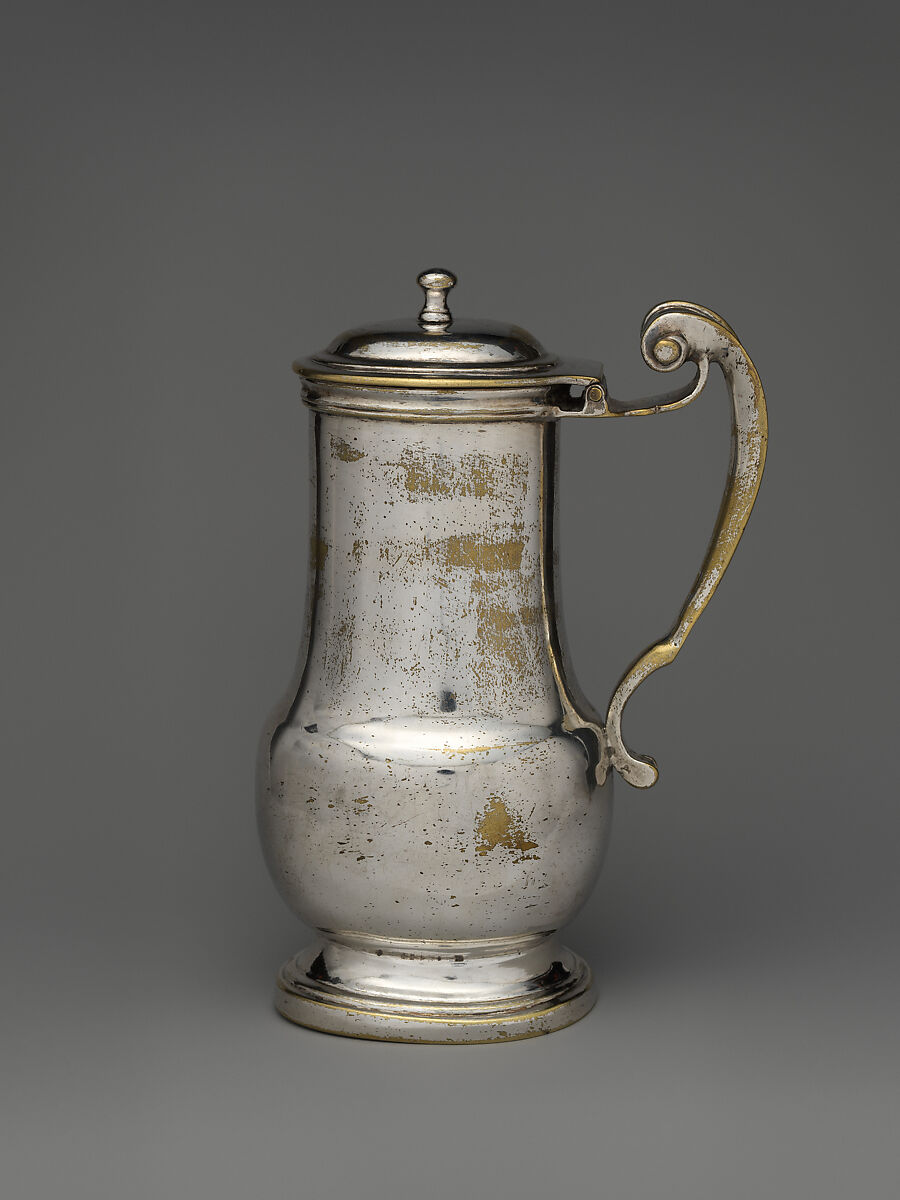 Shaving jug, Silvered brass, British