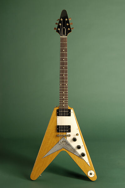 Flying V (serial no. 9 1694), Gibson (American, founded Kalamazoo, Michigan 1902), Korina (Limba wood), rosewood, nickel, plastic 