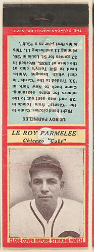 Le Roy Parmelee, Chicago Cubs, from the Baseball Players Match Cover design series (U3) issued by Diamond Match Company