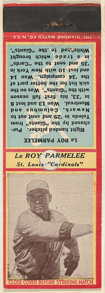 Le Roy Parmelee, Chicago Cubs, from the Baseball Players Match Cover design series (U3) issued by Diamond Match Company, The Diamond Match Company, Printed matchbook 
