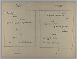 Documents concerning Parade: [Notes by Cocteau addressed to Satie, "Pour le numéro de la petite fille americaine"], Jean Cocteau (French, Maisons-Laffitte 1889–1963 Milly-la-Forêt) 