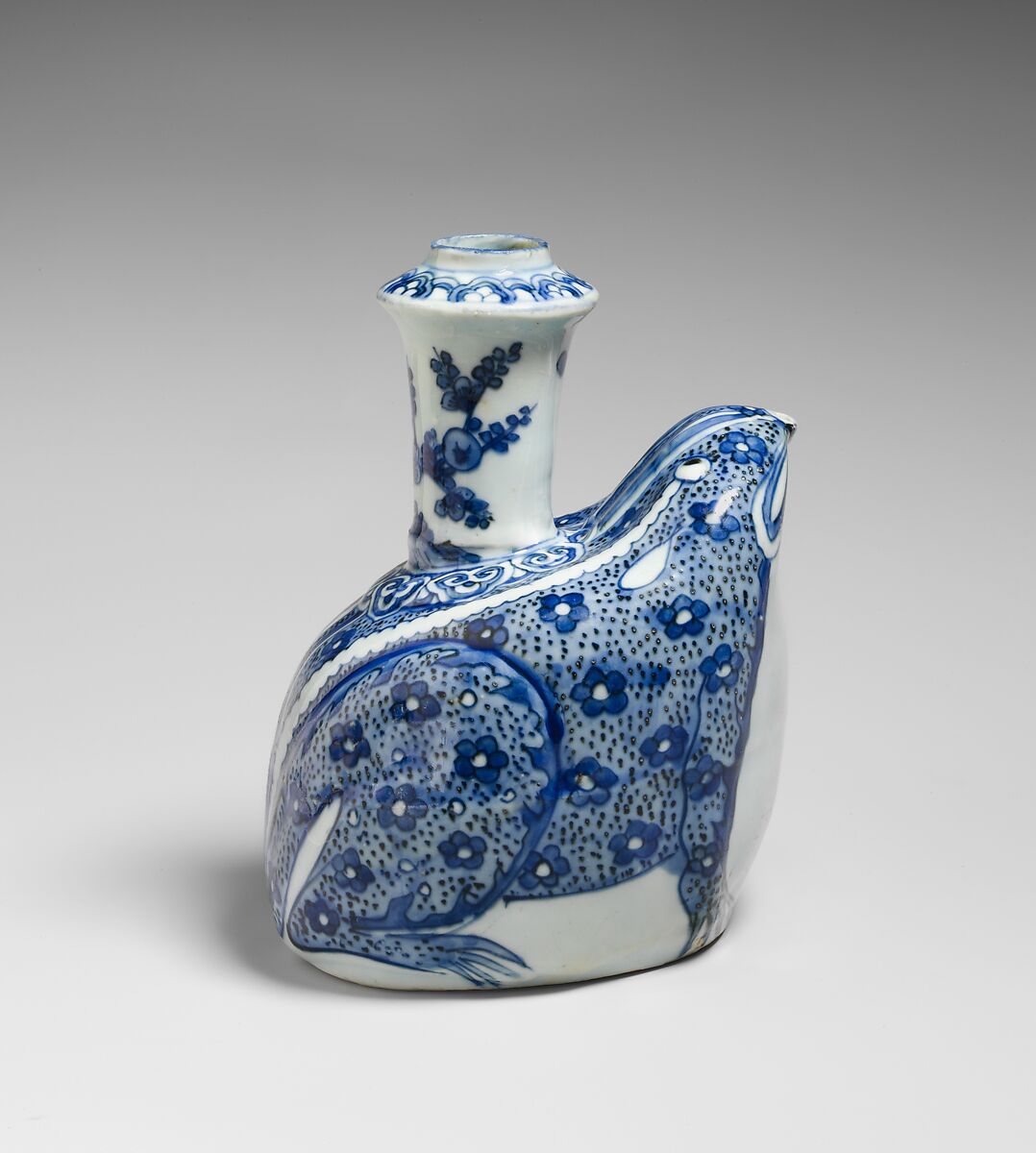 Frog-Shaped Pouring Vessel (Kendi), Porcelain painted with cobalt blue under transparent glaze (Jingdezhen ware), China