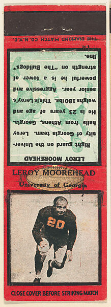 Leroy Moorehead, University of Georgia, from the Football Players Match Cover design series (U6) issued by Diamond Match Company, The Diamond Match Company, Printed matchbook 