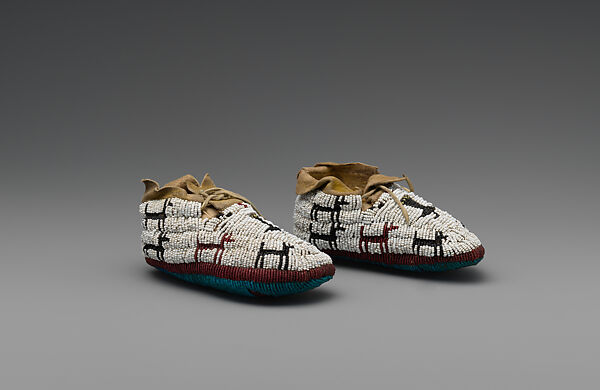Child's moccasins, Tanned leather, glass beads, and pigment, Southern Cheyenne, Native American 
