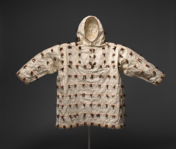 Parka, Edna Oktokiyuk (Yupik), Marine mammal intestine, auklet beaks and feathers, tanned leather, and seal fur, Yupik, Native American 