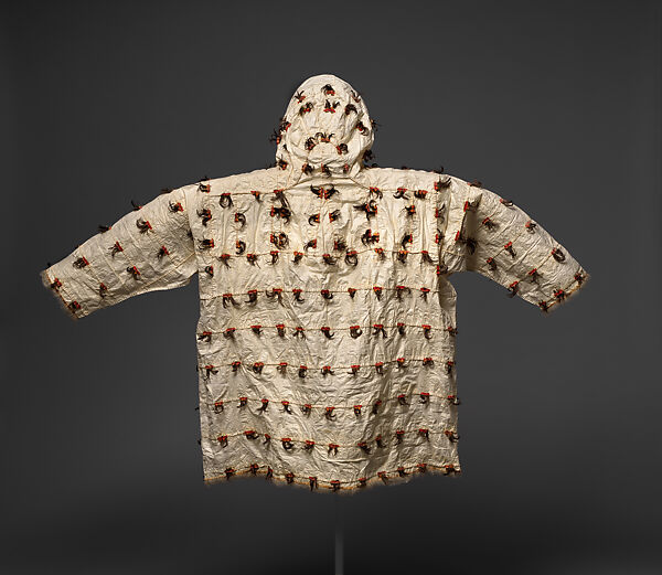 Parka, Edna Oktokiyuk (Yupik), Marine mammal intestine, auklet beaks and feathers, tanned leather, and seal fur, Yupik, Native American