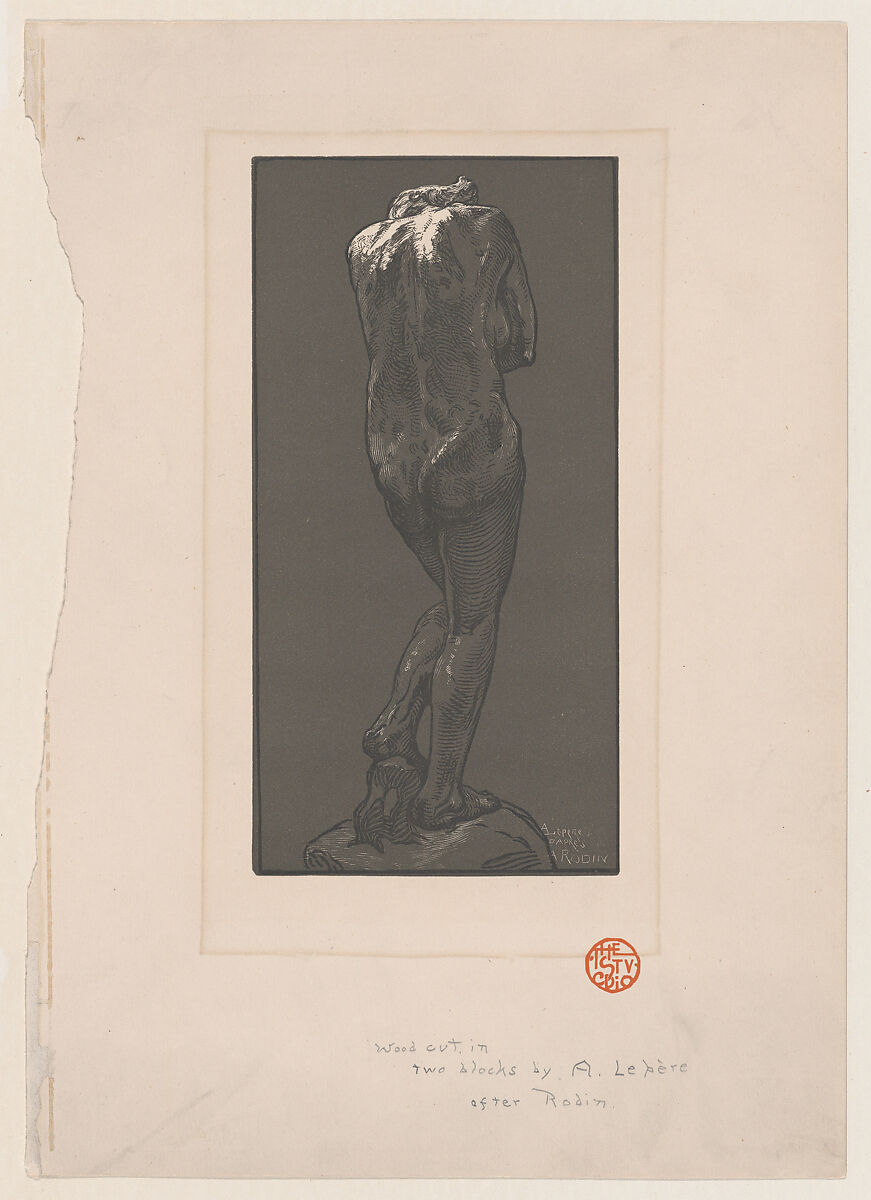 Nude statue, seen from behind, Auguste-Louis Lepère (French, Paris 1849–1918 Domme), Woodcut printed in black and gray 