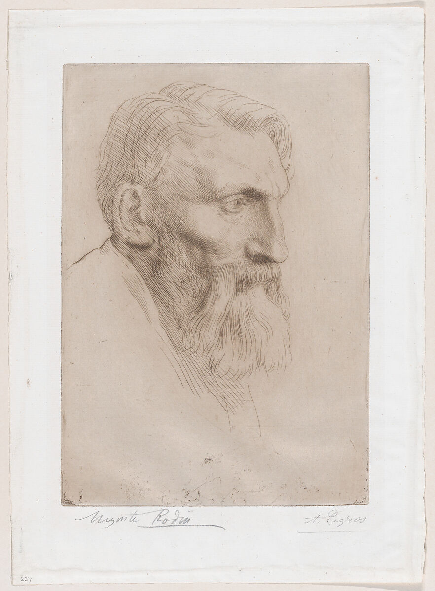 Portrait of  Auguste Rodin, Alphonse Legros (French, Dijon 1837–1911 Watford, Hertfordshire), Etching in brown ink 