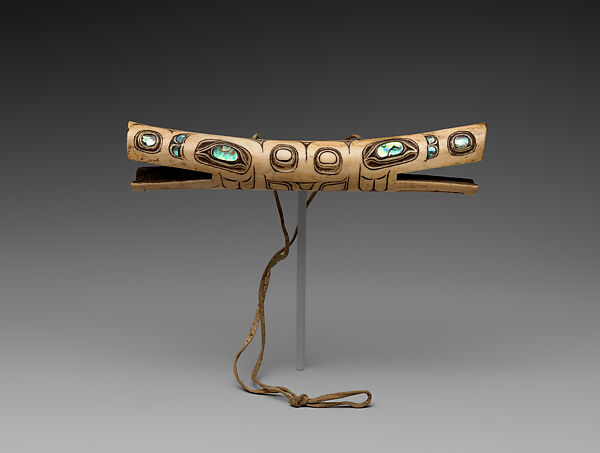 Soul catcher, Bone, abalone shell, and tanned leather, Tsimshian, Native American