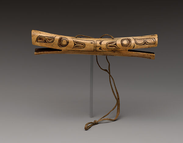 Soul catcher, Bone, abalone shell, and tanned leather, Tsimshian, Native American