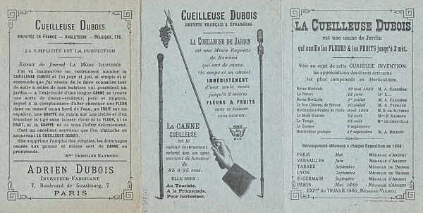 Pamphlet promoting the Dubois pruning instrument, M. J. Baudry (Paris), Engraving