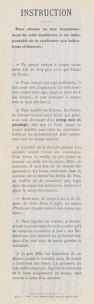 Instruction Manual for the Dubois Pruner, M. J. Baudry (Paris), Engraving