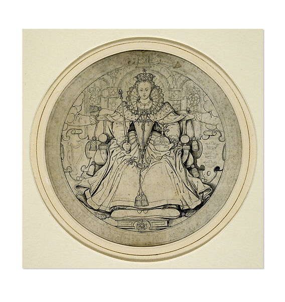 Design for Queen Elizabeth I's Great Seal of Ireland, Nicholas Hilliard  British, Pen and black ink, with gray wash, over graphite, on parchment