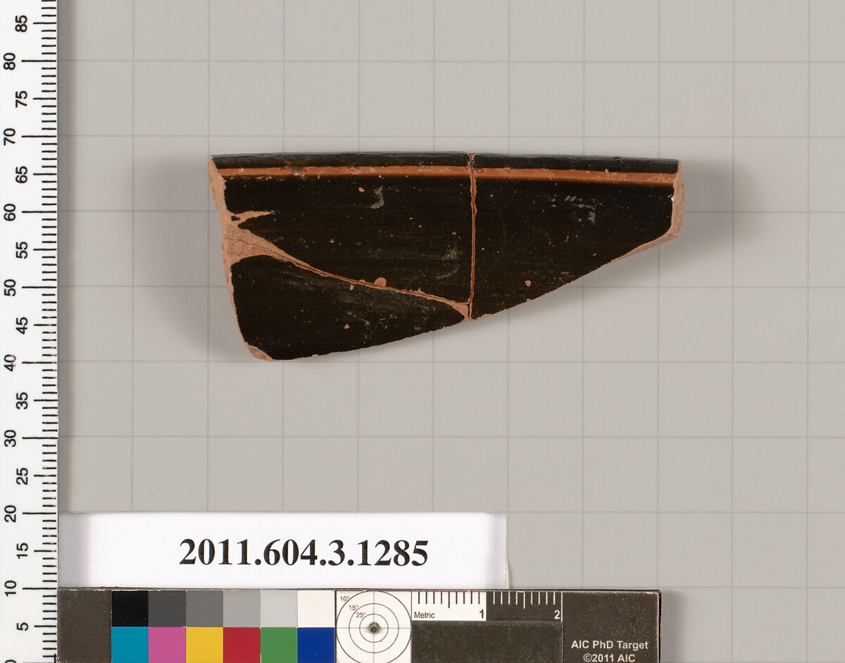 Terracotta rim fragment of a skyphos (deep drinking cup), Terracotta, Greek, Attic