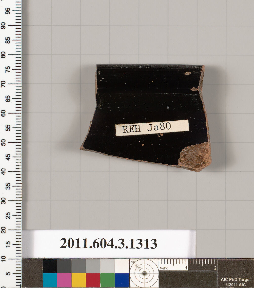 Terracotta rim fragment of a skyphos (deep drinking cup), Terracotta, Greek, Attic