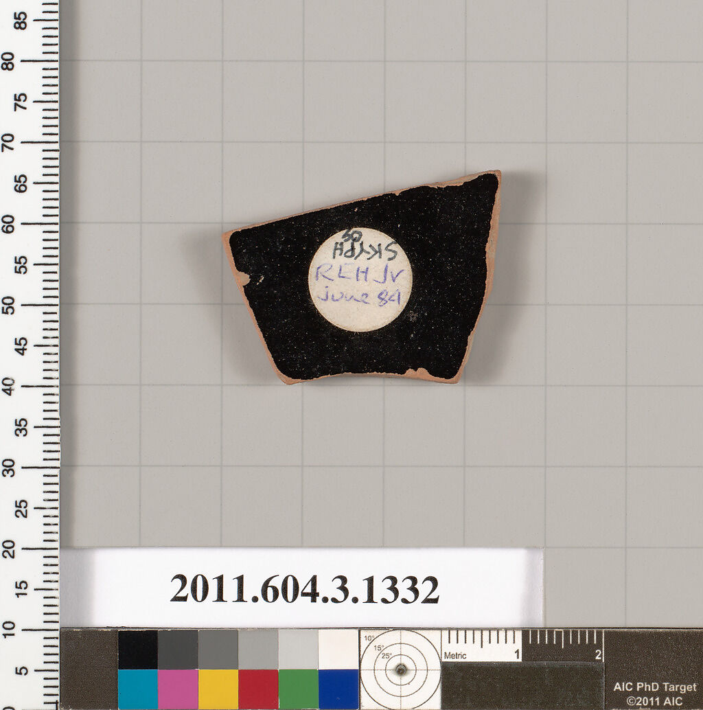 Terracotta fragment of a skyphos (deep drinking cup), Terracotta, Greek, Attic