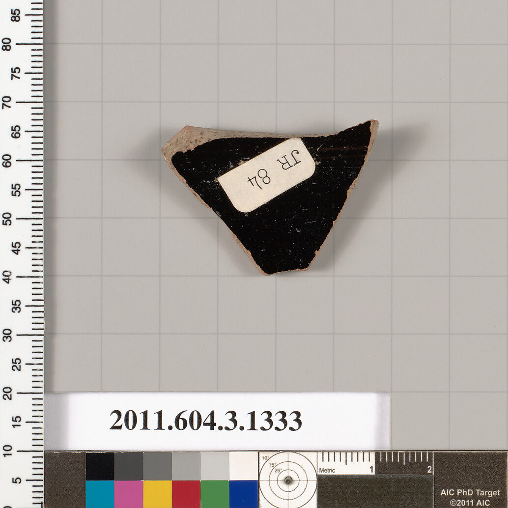 Terracotta fragment of a skyphos (deep drinking cup), Terracotta, Greek, Attic