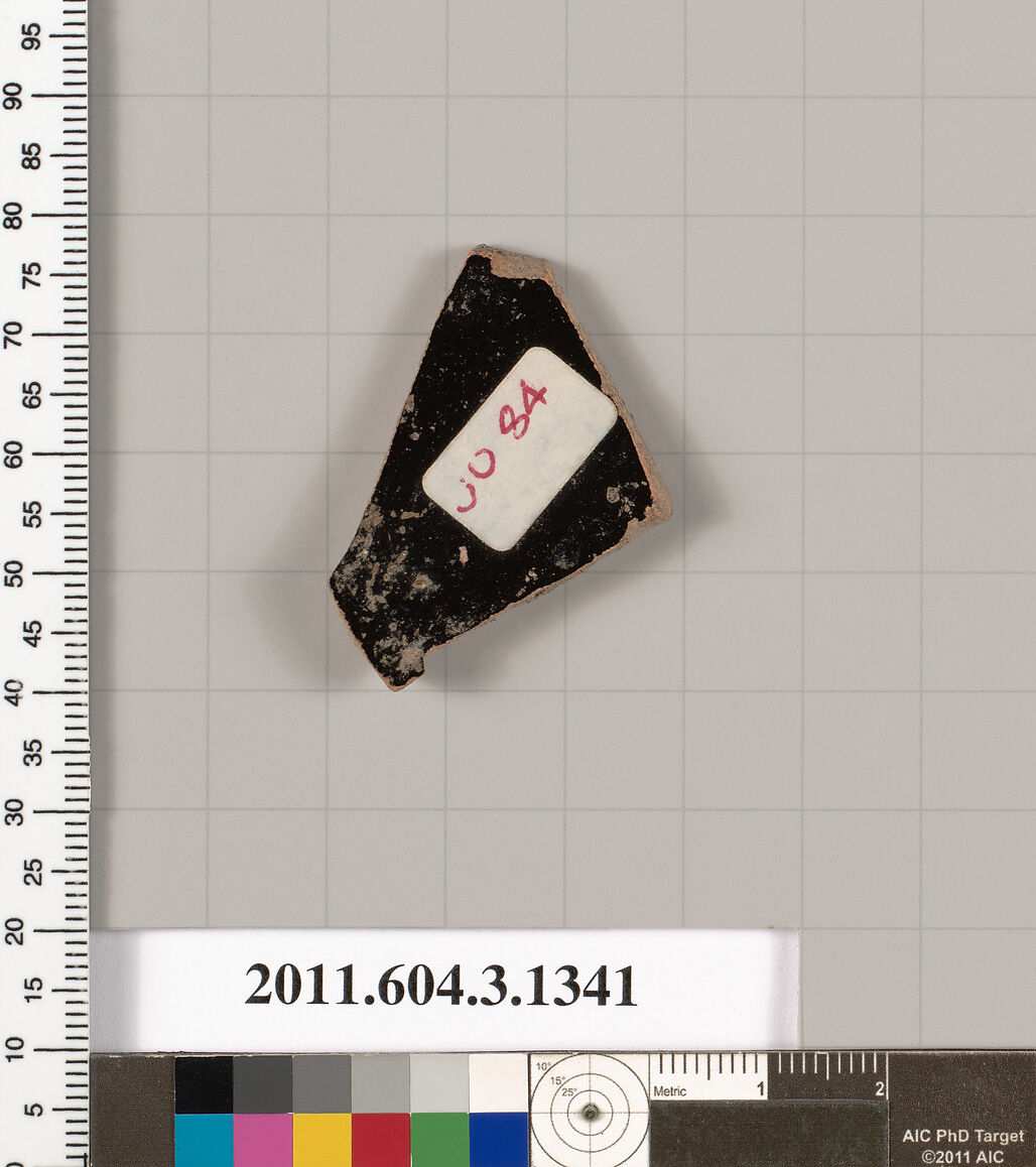 Terracotta fragment of a skyphos (deep drinking cup), Terracotta, Greek, Attic
