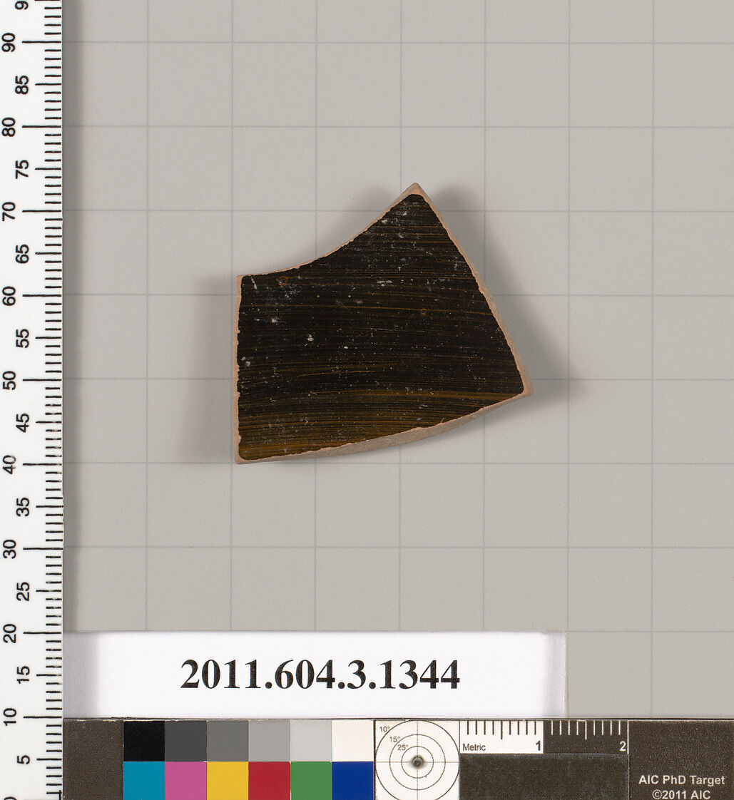 Terracotta fragment of a skyphos (deep drinking cup), Terracotta, Greek, Attic