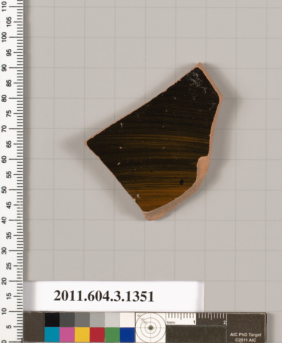 Terracotta fragment of a skyphos (deep drinking cup), Terracotta, Greek, Attic