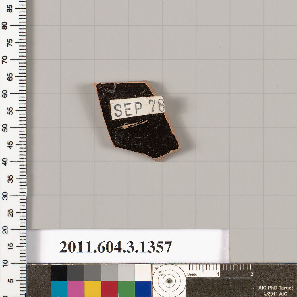 Terracotta fragment of a skyphos (deep drinking cup), Terracotta, Greek, Attic