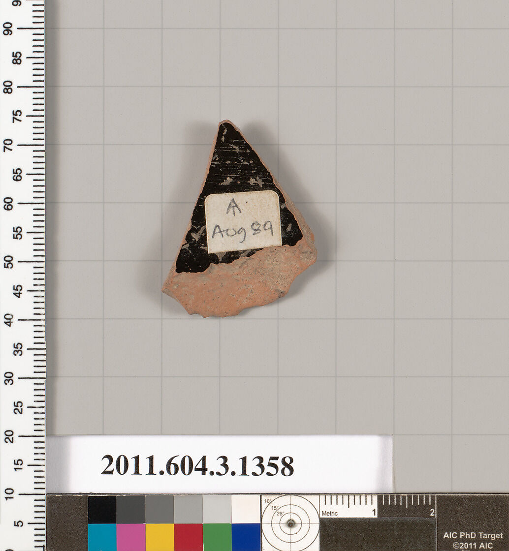 Terracotta fragment of a skyphos (deep drinking cup), Terracotta, Greek, Attic