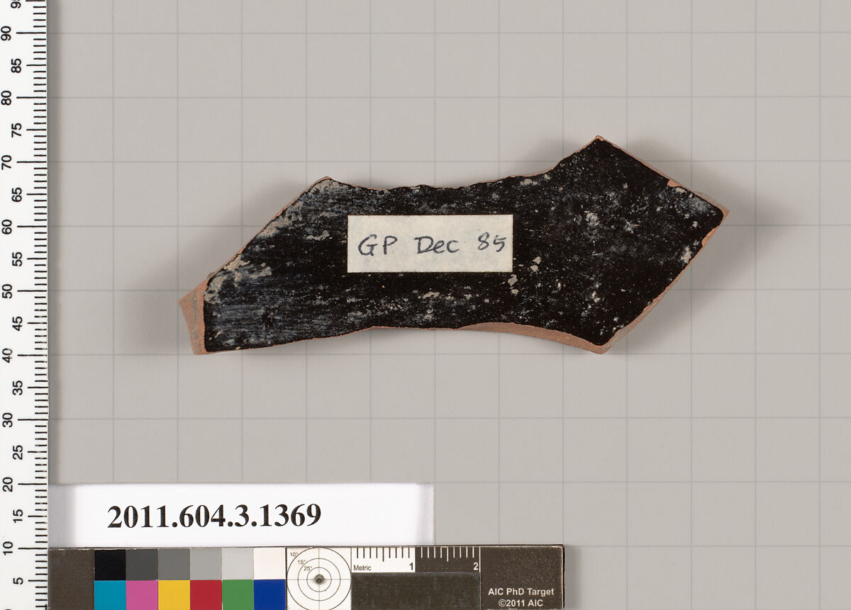 Terracotta fragment of a skyphos (deep drinking cup), Terracotta, Greek, Attic