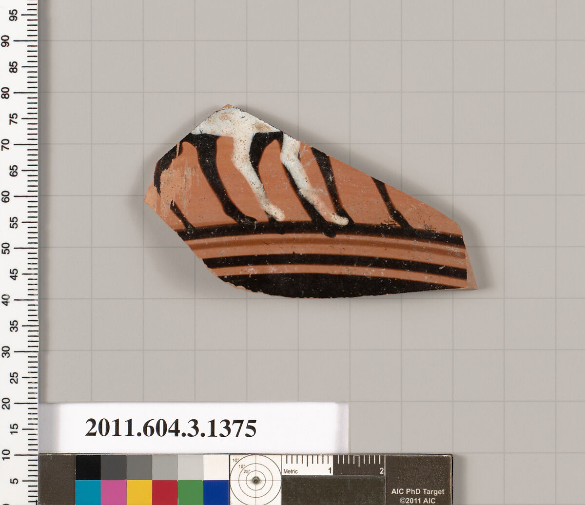Terracotta fragment of a skyphos (deep drinking cup), Terracotta, Greek, Attic 